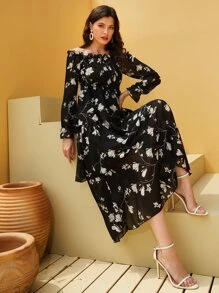 Mulvari 印花多層次下擺A字型洋裝 - 黑色 - 查看 4