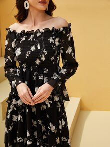 Mulvari 印花多層次下擺A字型洋裝 - 黑色 - 查看 5