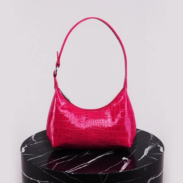 

Croc Embossed Shoulder Bag, Hot pink