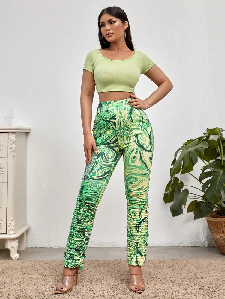 Water Ripple Print Stacked Sweatpants