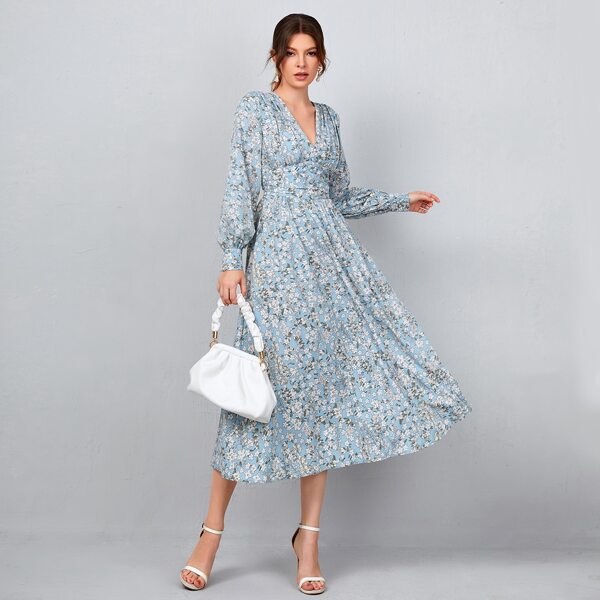 

Floral Print Lantern Sleeve Dress, Multicolor