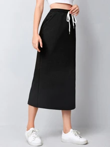 Mulvari Váy suông thẳng eo rút dây - màu đen - Xem 4