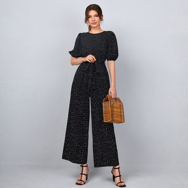 

Polka Dot Wide Leg Jumpsuit, Black