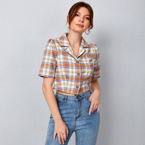 

Tartan Button Front Blouse, Multicolor