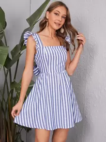 Soleia Đầm Xù Sọc Boho - Xanh và trắng - Xem 2