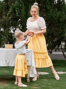 Mulvari 1件裝加荷葉邊下擺褶邊裙 - 黃色 - 查看 2