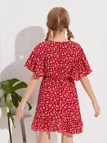 SHEIN Vestidos para niñas Volante floral de margarita Bohemio - Rojo - Ver 2