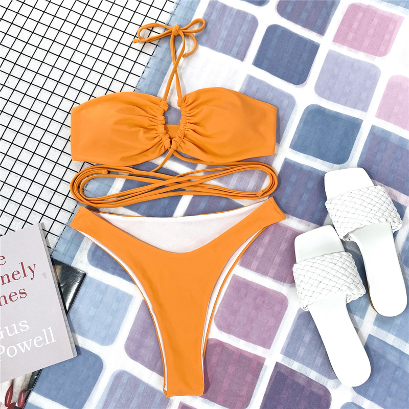 

Cross Halter High Cut Bikini Swimsuit, Orange