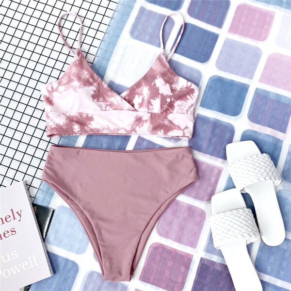 

Tie Dye High Waisted Bikini Swimsuit, Dusty pink