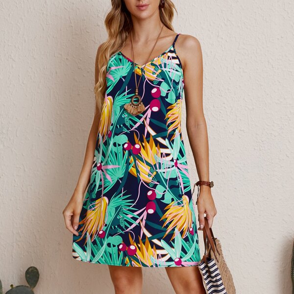 

Tropical Print Cami Dress, Multicolor