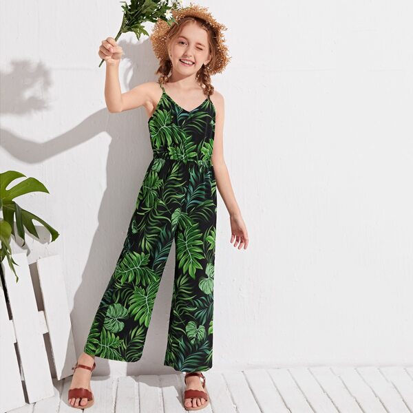 

Girls Tropical Print Wide Leg Cami Jumpsuit, Multicolor
