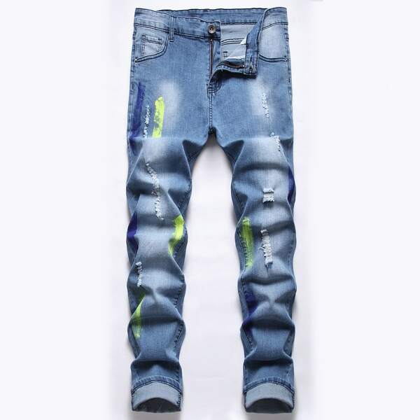

Guys Washed Ripped Skinny Jeans, Light wash