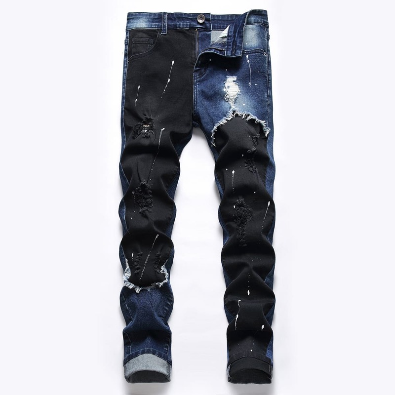 

Guys Colorblock Ripped Skinny Jeans, Multicolor