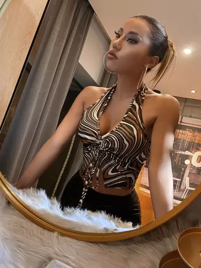 DrawstringFrontBacklessHalterTop - Best of SHEIN