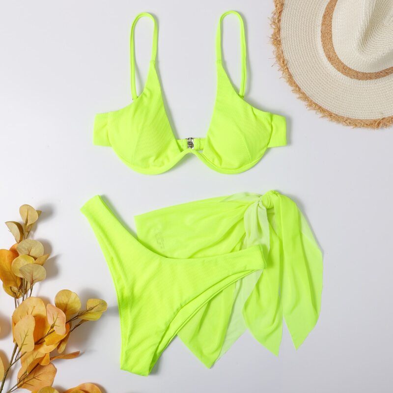 

3pack Rib Underwire Bikini Swimsuit With Beach Skirt, Yellow