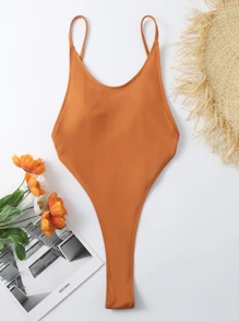 High Cut One Piece Swimsuit - Khaki - View 3