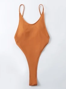 High Cut One Piece Swimsuit - Khaki - View 4