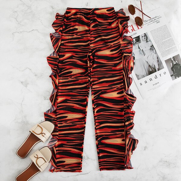 

Zebra Stripe Ruffle Cover Up Pants, Multicolor