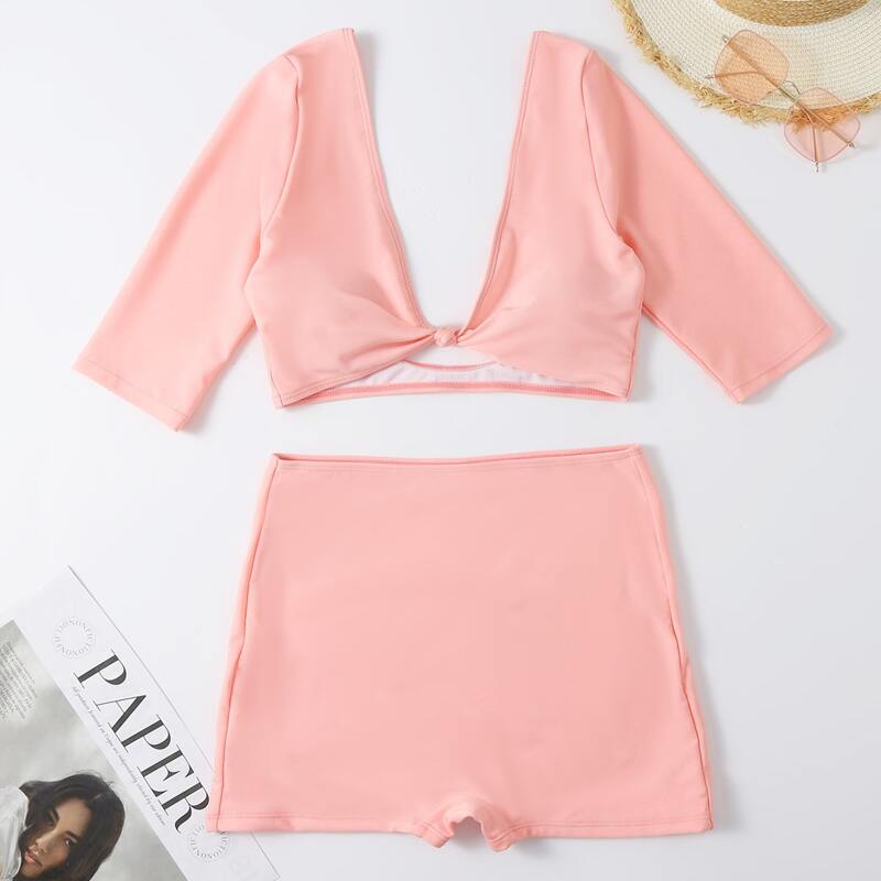 

Knot Detail Shorts Bikini Swimsuit, Pink