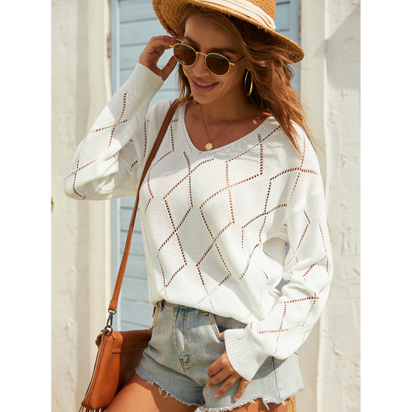 

Solid Pointelle Knit Sweater, White