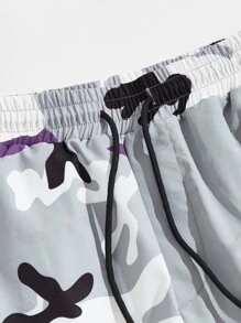 Manfinity VCAY Men Drawstring Waist Flap Pocket Camo Colourblock Cargo Trousers - Grey - View 3