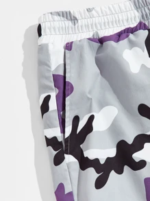 Manfinity VCAY Men Drawstring Waist Flap Pocket Camo Colourblock Cargo Trousers - Grey - View 4