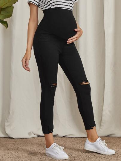 SHEIN Maternity Ripped Detail Skinny Jeans