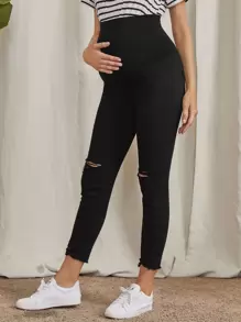 SHEIN Maternidad Jeans con diseño roto - Negro - Ver 3