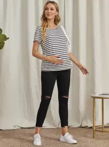 SHEIN Maternidad Jeans con diseño roto - Negro - Ver 5