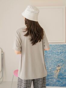 DAZY 字母貼布落肩T恤 - 灰色 - 查看 2