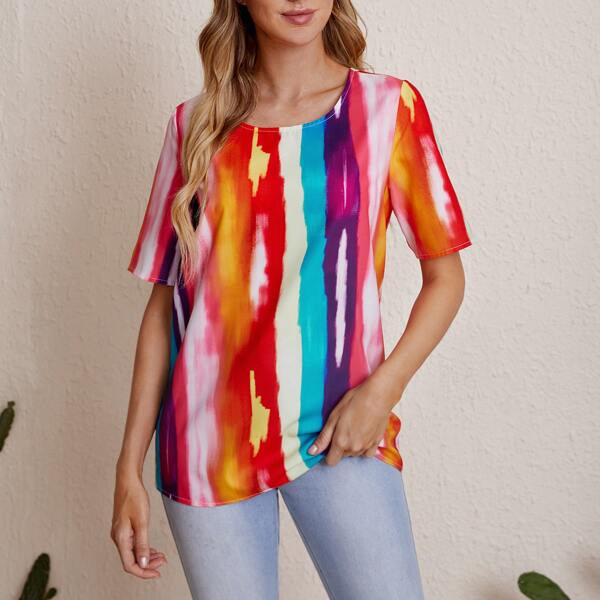 

Color-block Short Sleeve Blouse, Multicolor