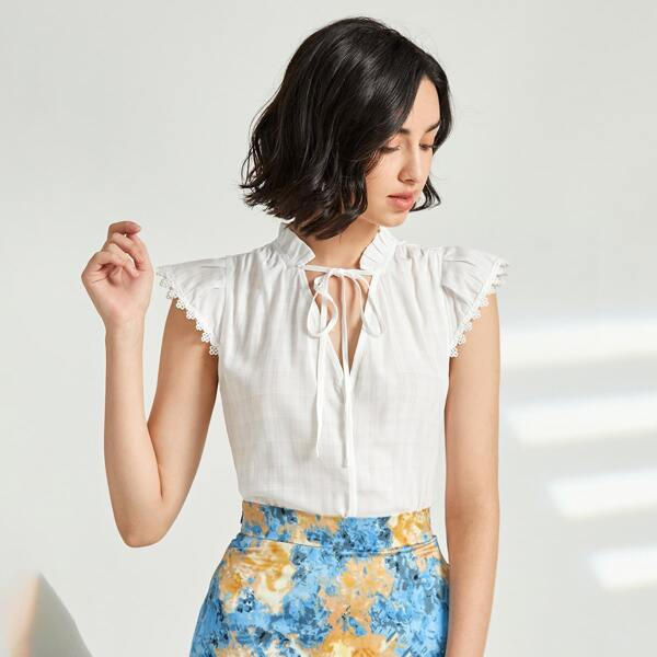 

Tie Neck Cap Sleeve Blouse, White