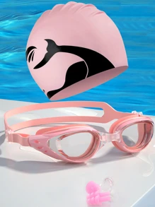 Swimming Goggles, Swim Cap, Nose Clip, Ear Plugs Set, Beach Essentials, Beach Accessories, Pool Float - Pink - View 2