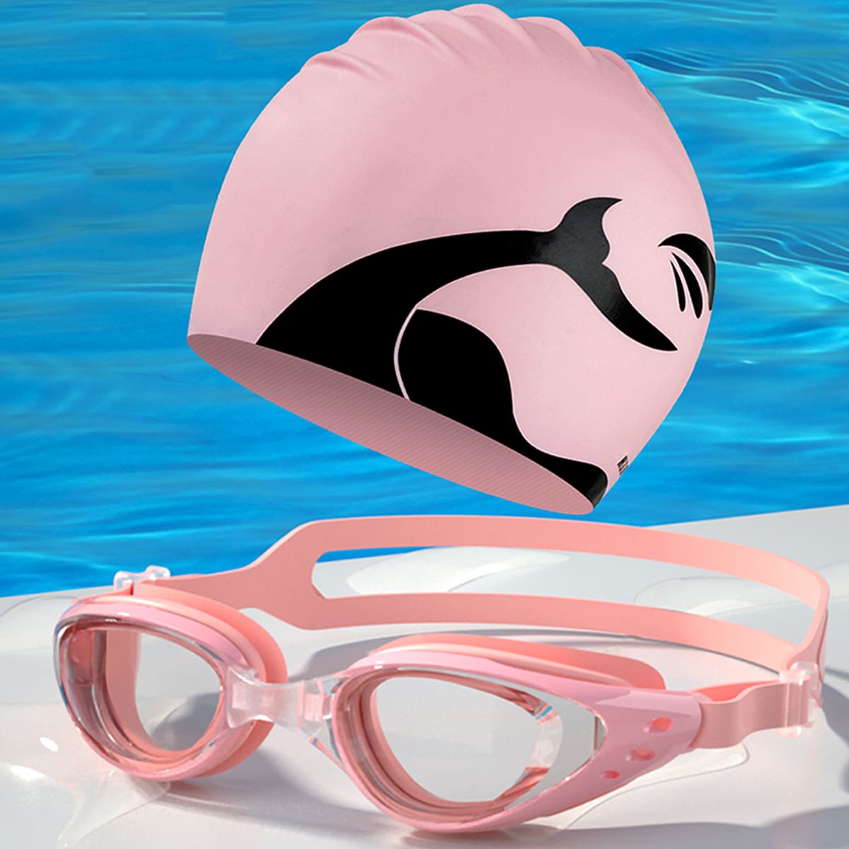 

4pcs Anti-fog Swimming Goggles With Swim Cap, Pink