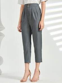 Quần Uốn nếp màu trơn Thanh lịch - Màu xám đen - Xem 3