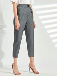 Quần Uốn nếp màu trơn Thanh lịch - Màu xám đen - Xem 5