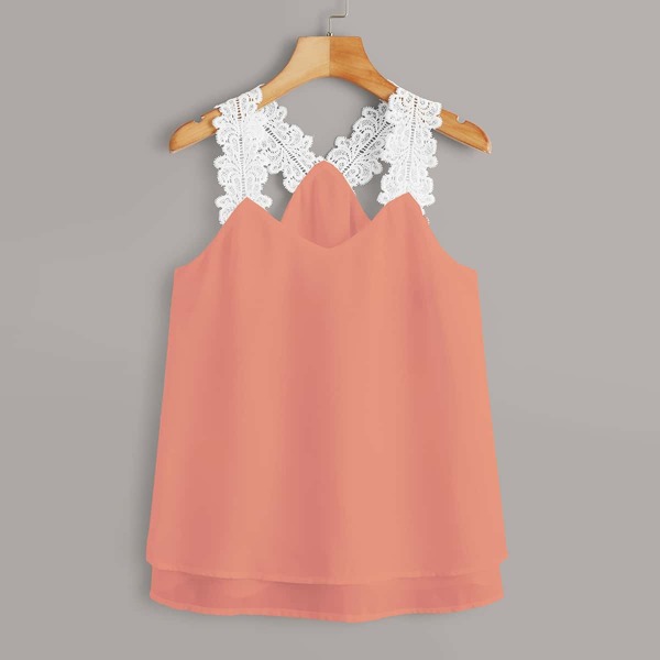 

Plus Lace Panel Solid Chiffon Cami Top, Orange