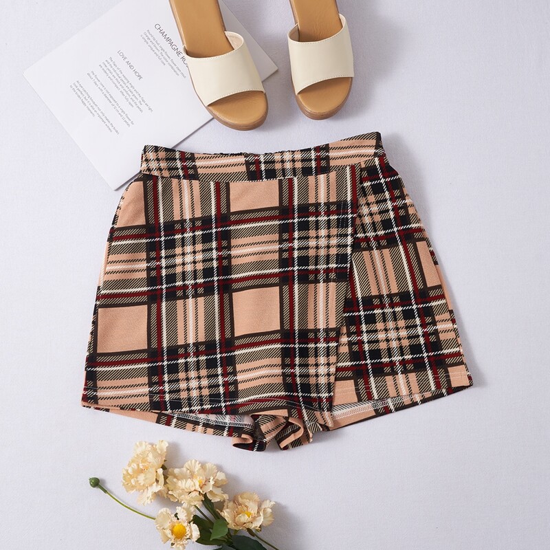 

Plaid Asymmetrical Skort, Multicolor