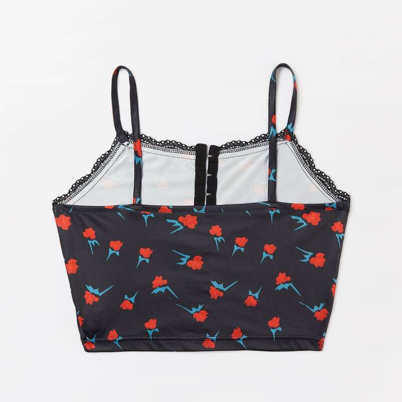 

Floral Contrast Lace Crop Cami, Black