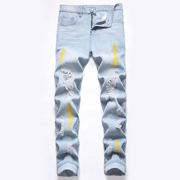 

Guys Washed Ripped Skinny Jeans, Light wash