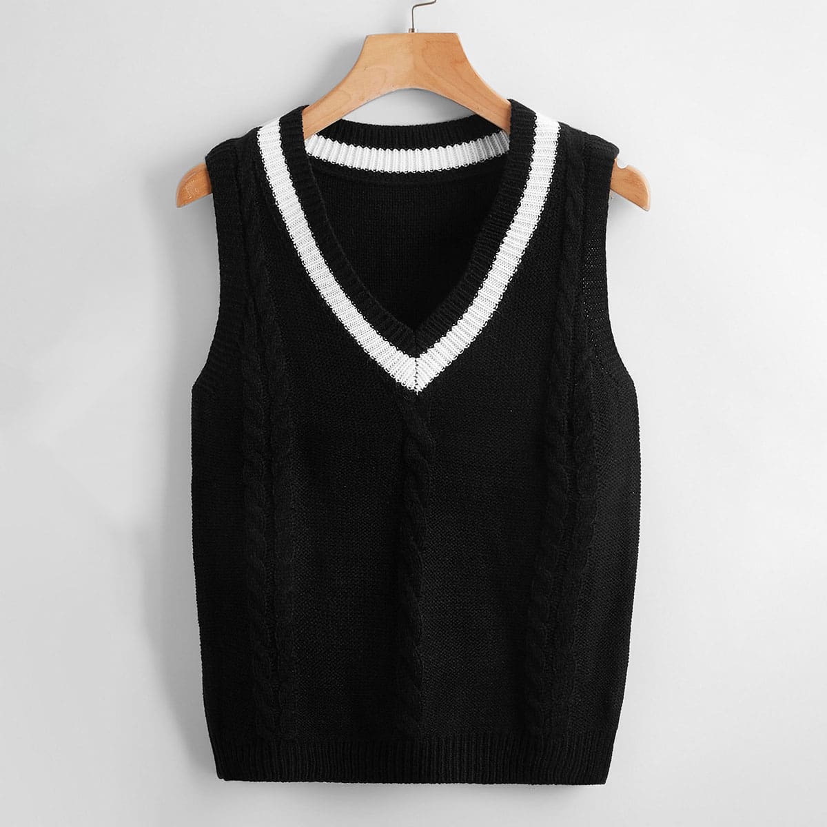 

Cable Knit Sweater Vest, Black