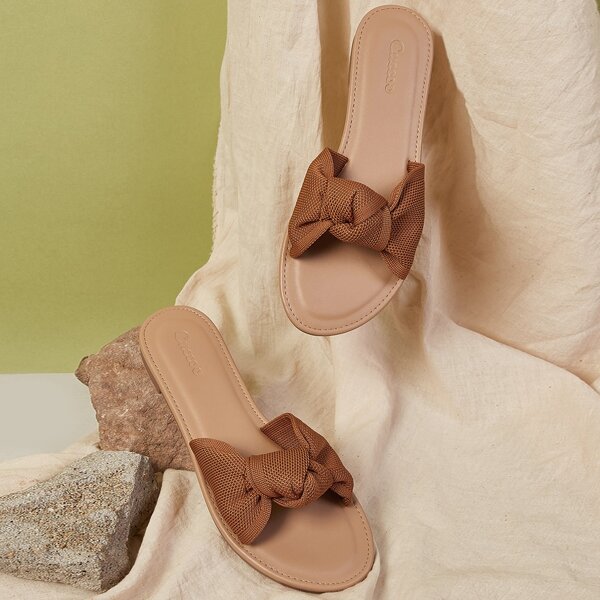 

Knot Decor Slide Sandals, Khaki