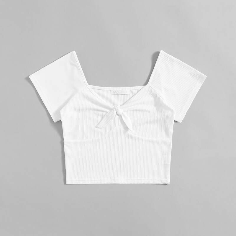 

Solid Knot Ribbed Tee, White