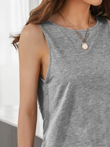 SHEIN Essnce Áo hai dây xoắn lại màu trơn Giải trí - Xám - Xem 3