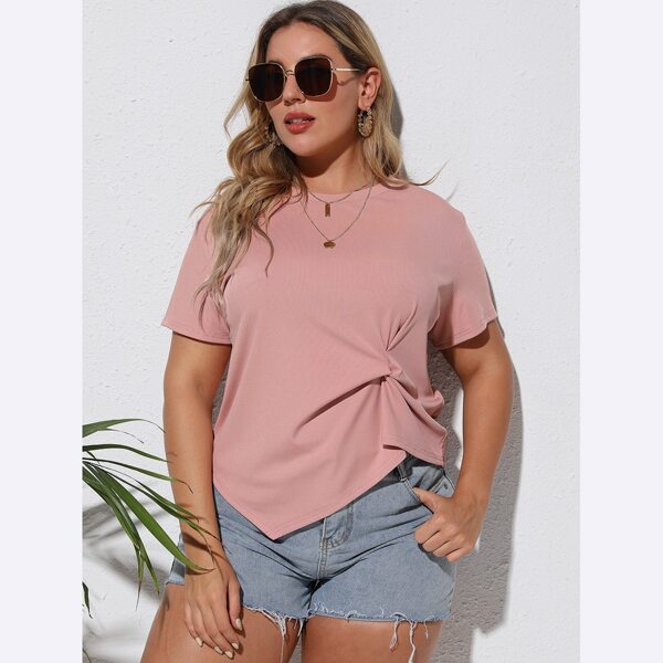 

Plus Solid Twist Front Ribbed Tee, Dusty pink