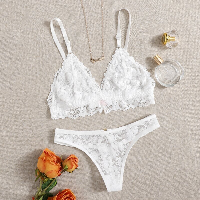 Floral Lace Lingerie Set, White