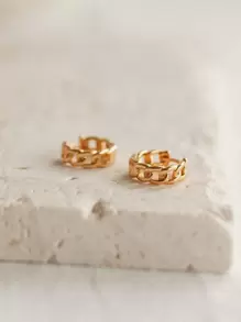 鏈條設計耳環 - 金黃色 - 查看 3