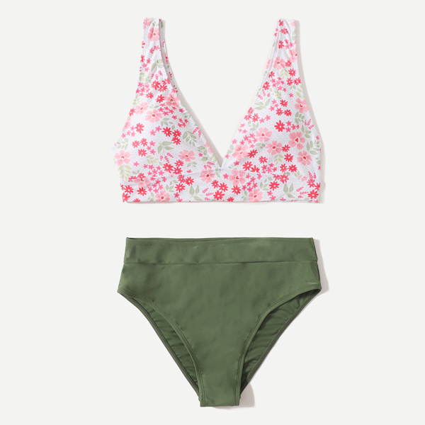 

Ditsy Floral V Neck Bikini Swimsuit, Multicolor