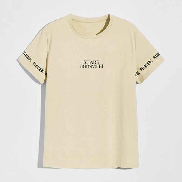 

Men Letter Graphic Round Neck Tee, Apricot