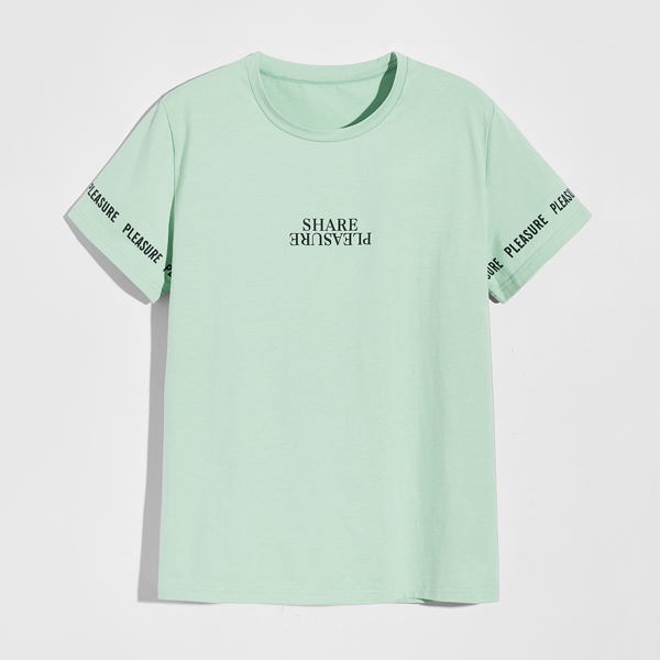 

Men Letter Graphic Round Neck Tee, Mint green